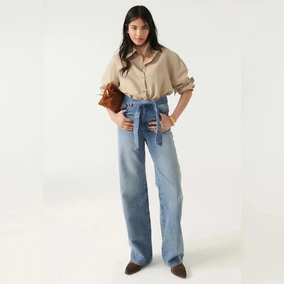 ba&sh Eugene blue jeans high waist wide leg belted Excellent Size 6 US - Picture 9 of 9